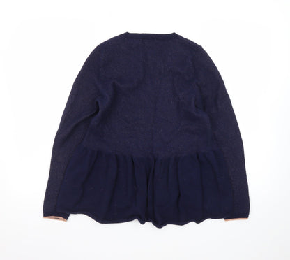 Needle Womens Blue Wool Ruffle Hem Long Sleeve Jumper M