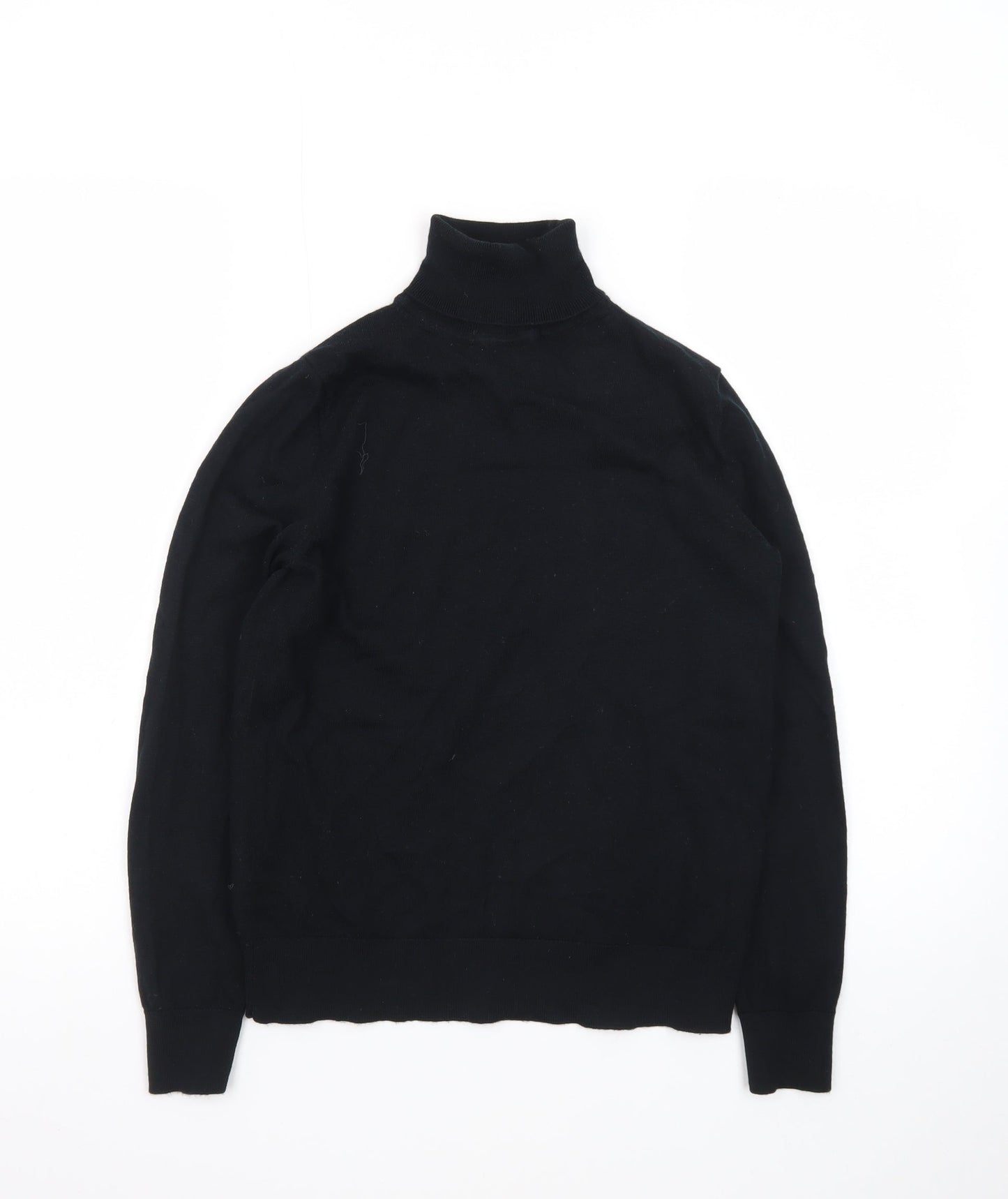Marks and Spencer Men's Black Wool Roll Neck Long Sleeve T-Shirt Size S