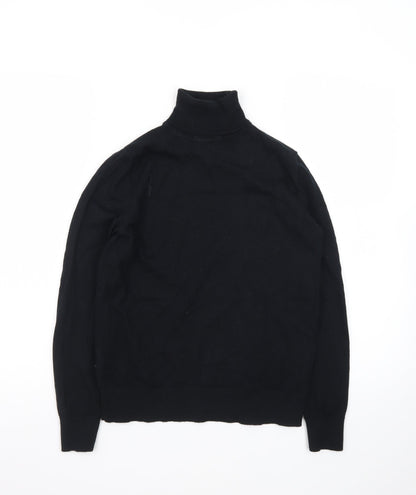 Marks and Spencer Men's Black Wool Roll Neck Long Sleeve T-Shirt Size S