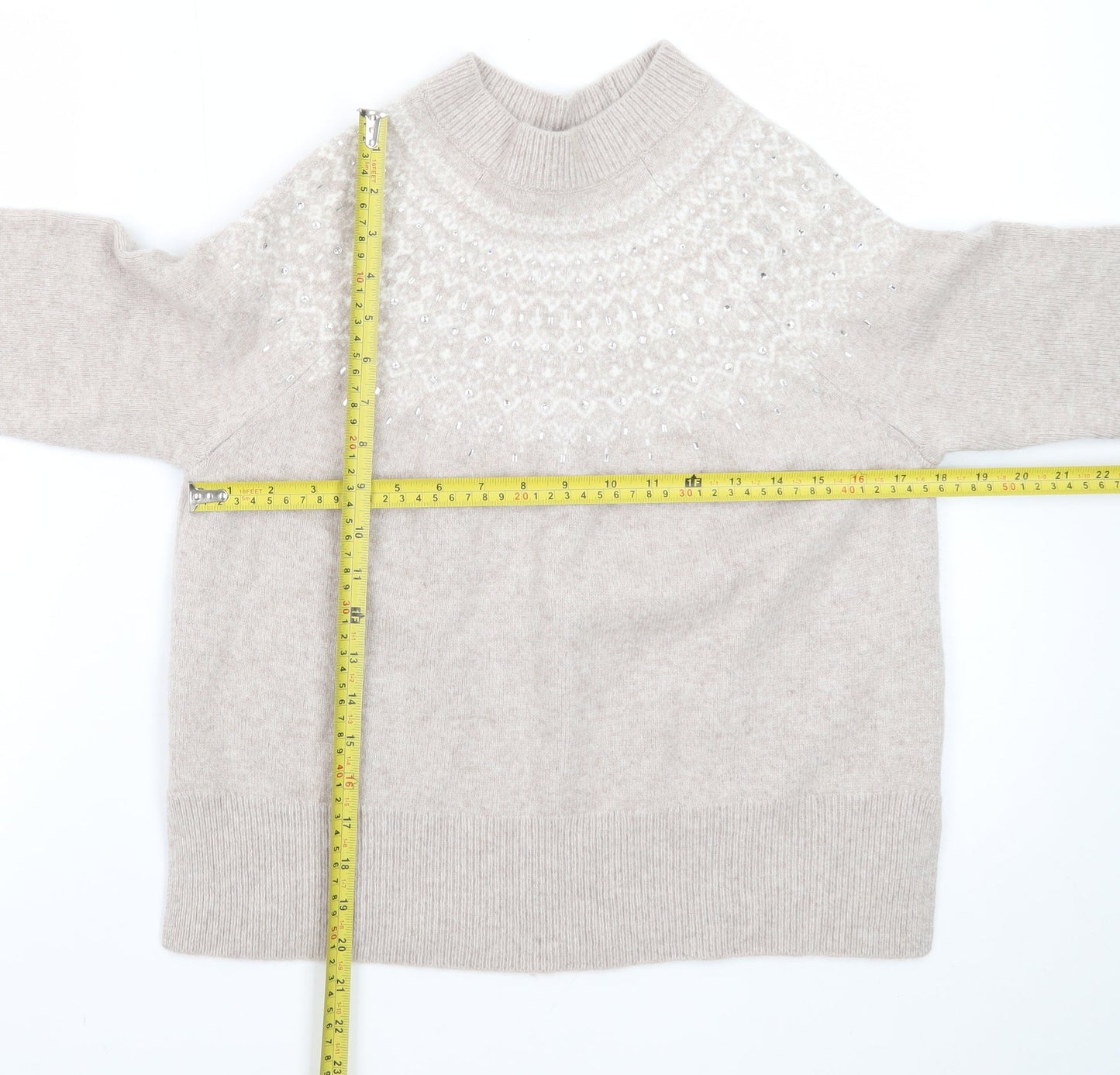 The White Company Women Beige Fair Isle Wool Cashmere Pullover Jumper M