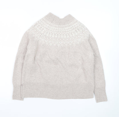 The White Company Women Beige Fair Isle Wool Cashmere Pullover Jumper M
