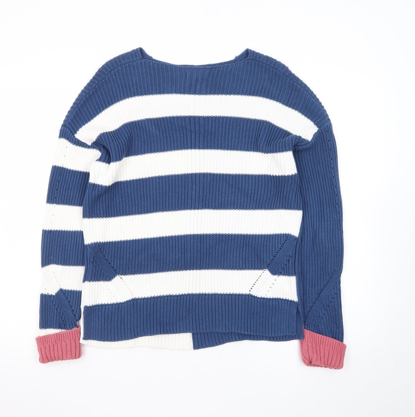 White Stuff Women Blue Striped Cotton Jumper UK 10 Crew Neck