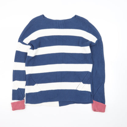 White Stuff Women Blue Striped Cotton Jumper UK 10 Crew Neck