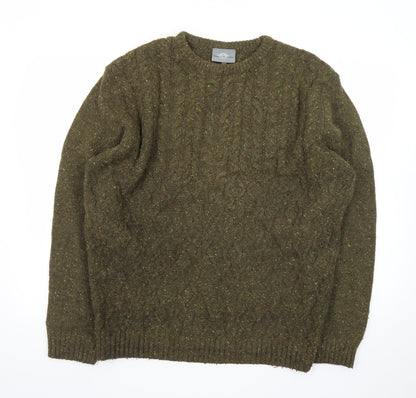 Peter Gribby Men’s Green Lambswool Cable Knit Crew Neck Jumper XL