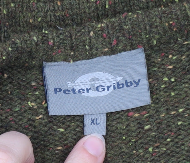Peter Gribby Men’s Green Lambswool Cable Knit Crew Neck Jumper XL