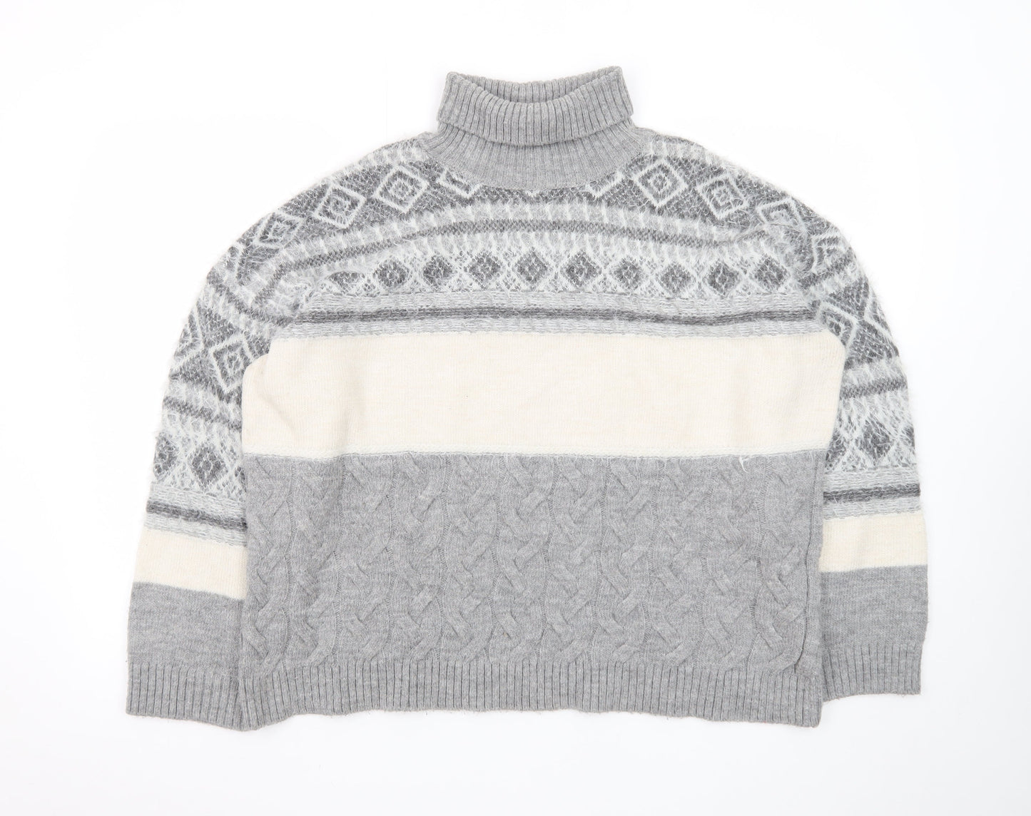 Marks and Spencer Womens Grey XL Roll Neck Fair Isle Jumper