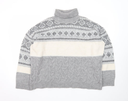 Marks and Spencer Womens Grey XL Roll Neck Fair Isle Jumper