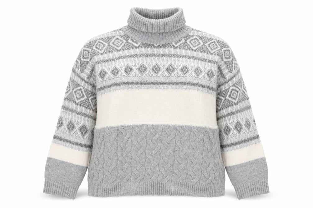 Marks and Spencer Womens Grey XL Roll Neck Fair Isle Jumper