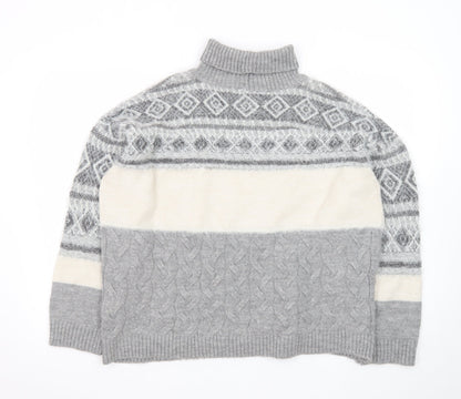 Marks and Spencer Womens Grey XL Roll Neck Fair Isle Jumper