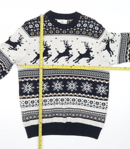 Marks and Spencer Men's Blue Fair Isle Christmas Cotton Jumper M