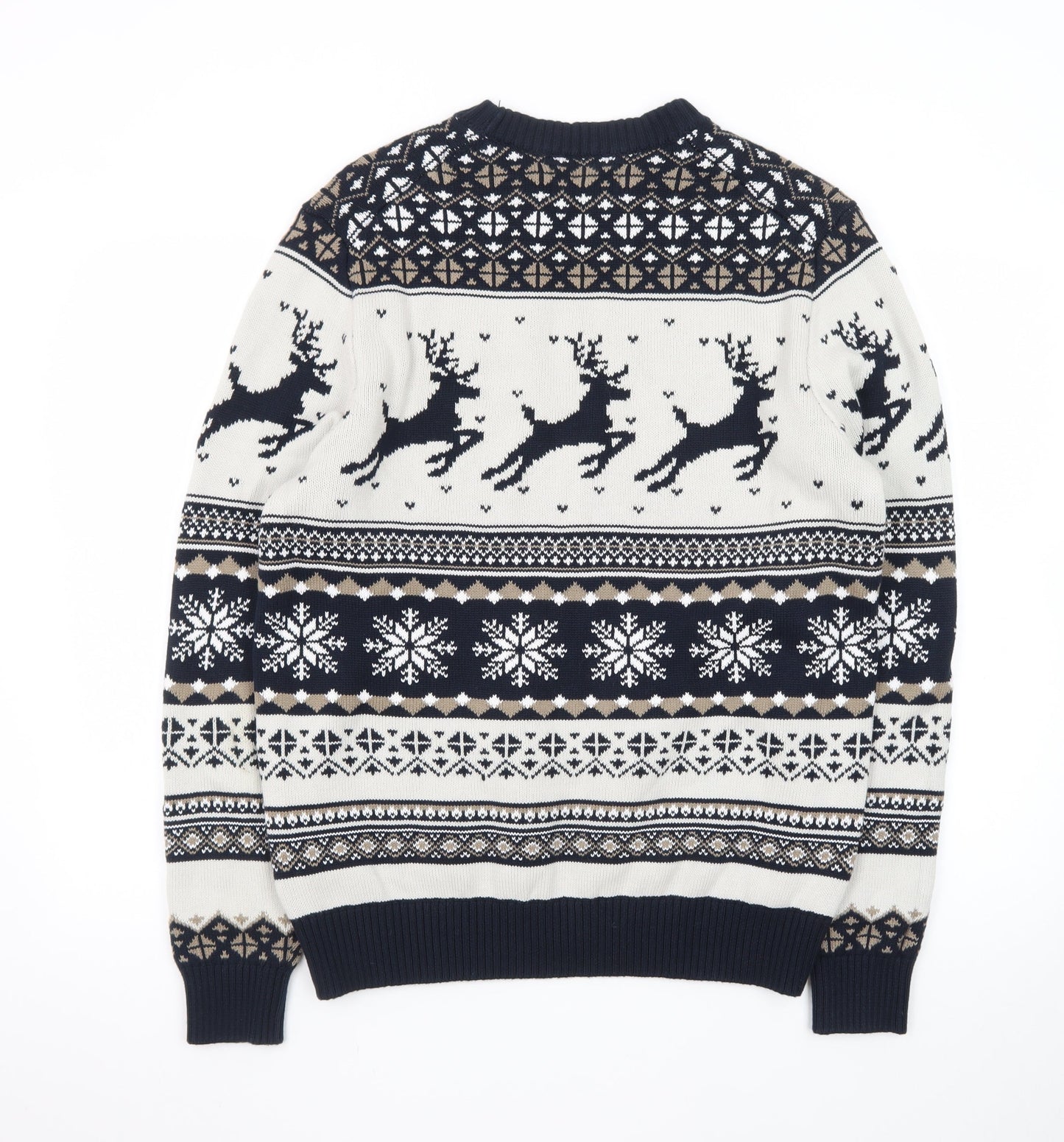 Marks and Spencer Men's Blue Fair Isle Christmas Cotton Jumper M