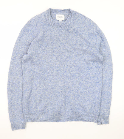 Pull & Bear Men’s Blue V-Neck Wool Blend Knit Jumper Size S