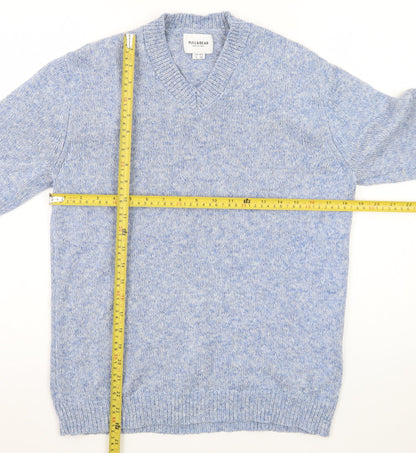 Pull & Bear Men’s Blue V-Neck Wool Blend Knit Jumper Size S