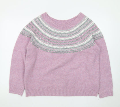 Roman Womens Pink Fair Isle Beaded Crew Neck Jumper Size 20