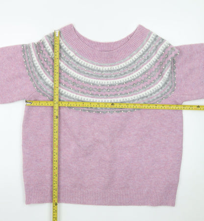 Roman Womens Pink Fair Isle Beaded Crew Neck Jumper Size 20