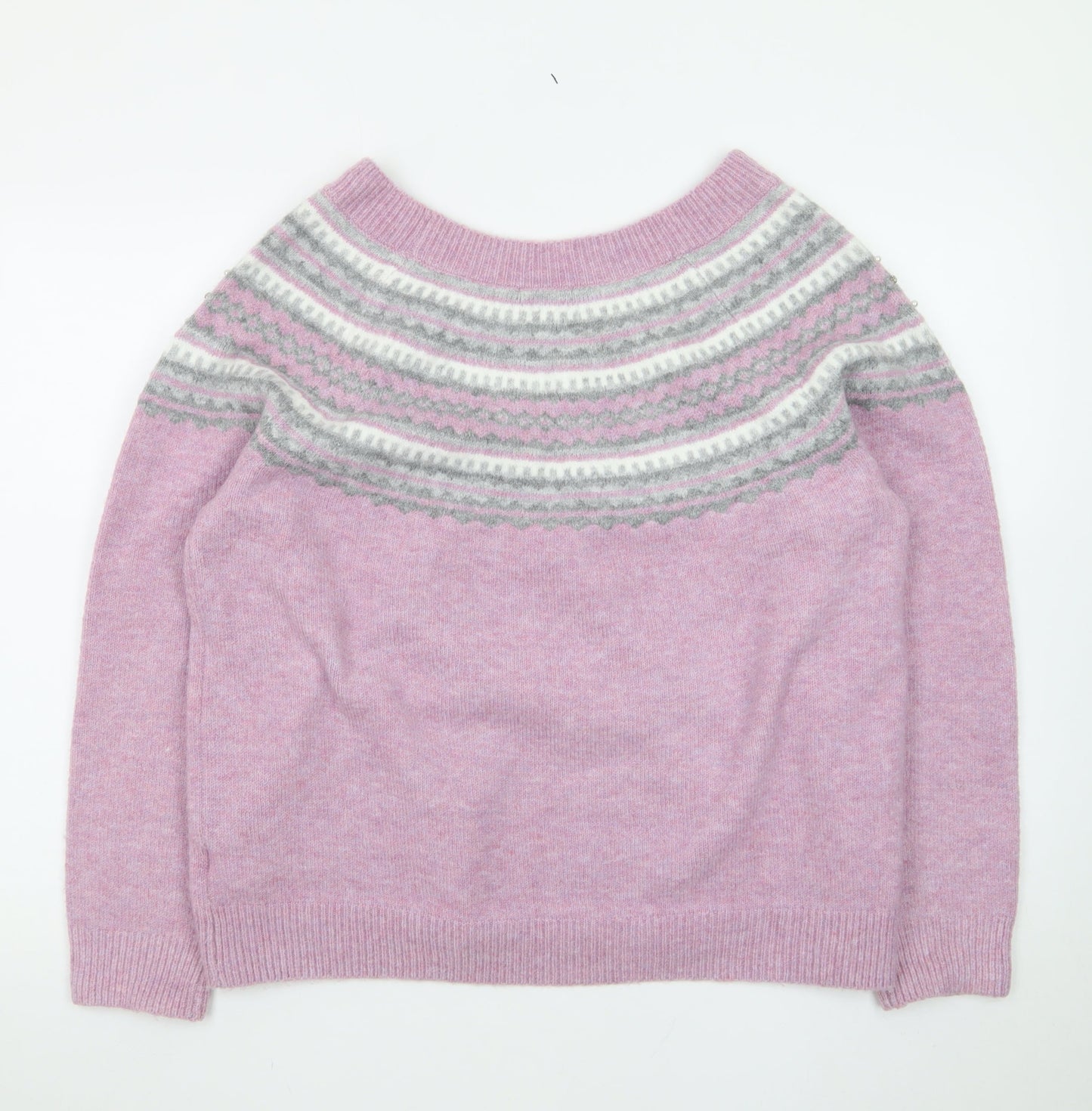 Roman Womens Pink Fair Isle Beaded Crew Neck Jumper Size 20