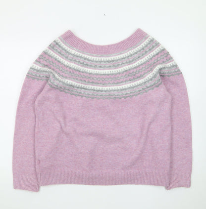 Roman Womens Pink Fair Isle Beaded Crew Neck Jumper Size 20