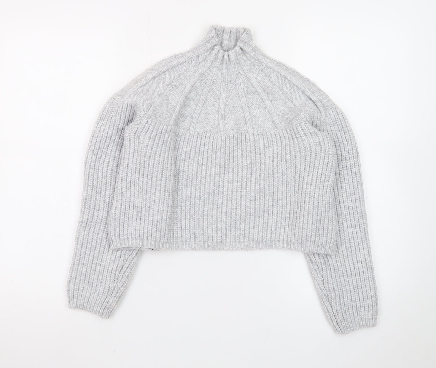 Fashion Union Women's Grey High Neck Chunky Knit Jumper Size 10