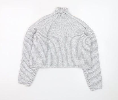 Fashion Union Women's Grey High Neck Chunky Knit Jumper Size 10
