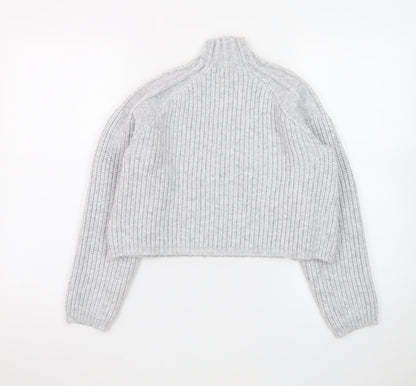 Fashion Union Women's Grey High Neck Chunky Knit Jumper Size 10