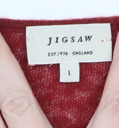 Jigsaw Women Red Wool Mohair V-Neck Long Sleeve Pullover Jumper Size L