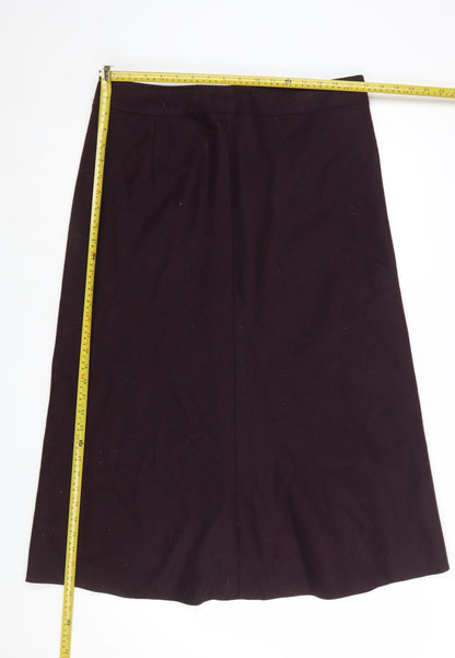 Marks and Spencer Women Claret Wool Blend A-Line Skirt Size 16