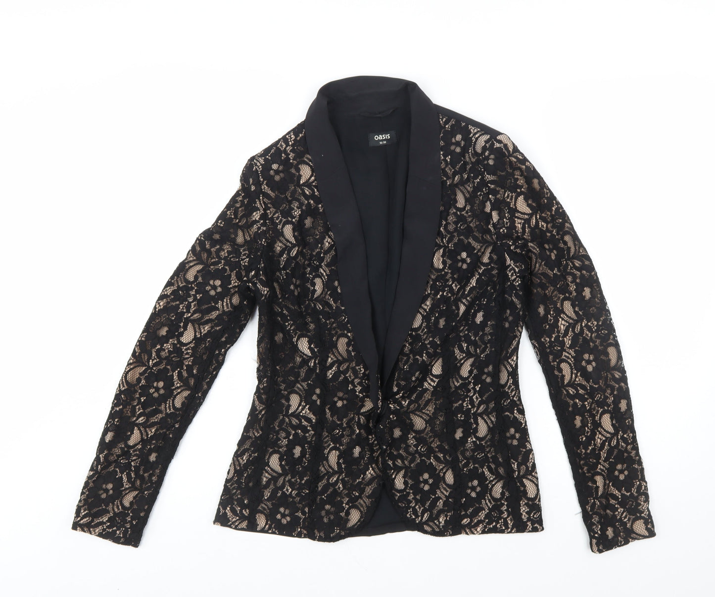Oasis Women’s Black Lace Tuxedo Blazer Size 10 Slim Fit
