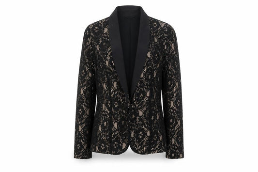 Oasis Women’s Black Lace Tuxedo Blazer Size 10 Slim Fit