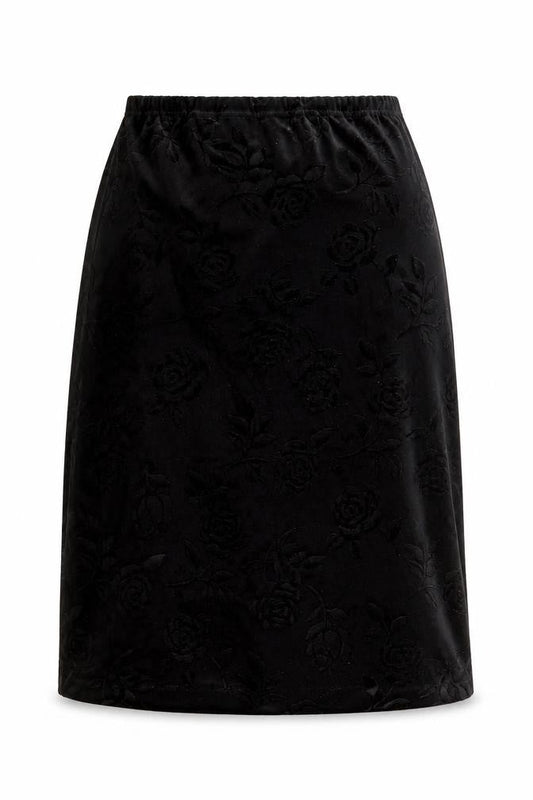Design Essentials Womens Black Size 14 Midi Velvet Floral Skirt