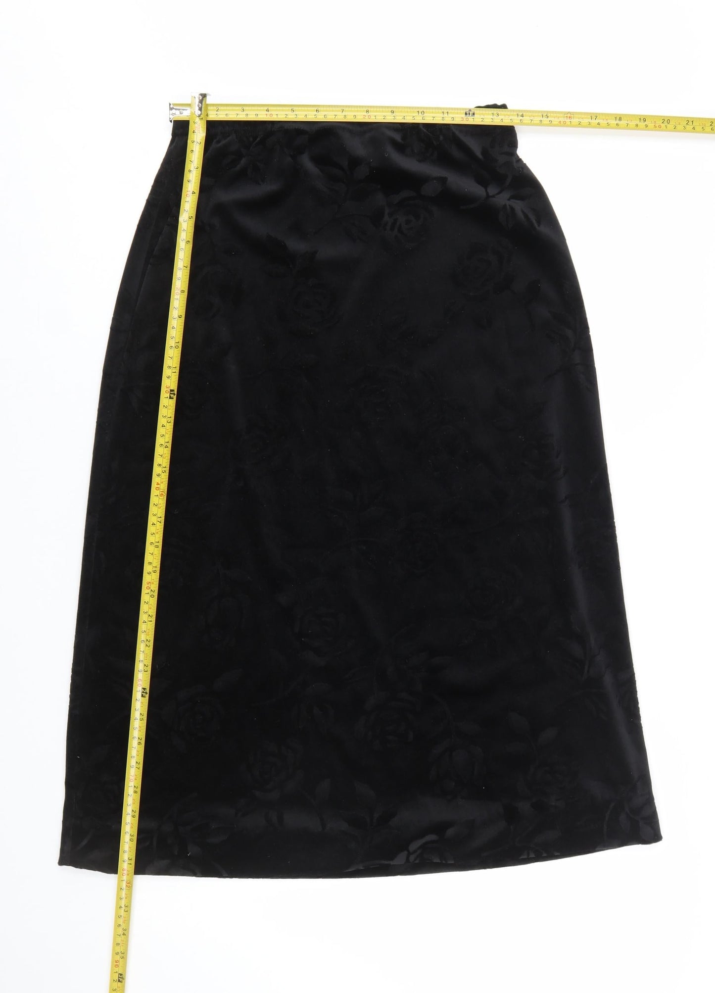 Design Essentials Womens Black Size 14 Midi Velvet Floral Skirt