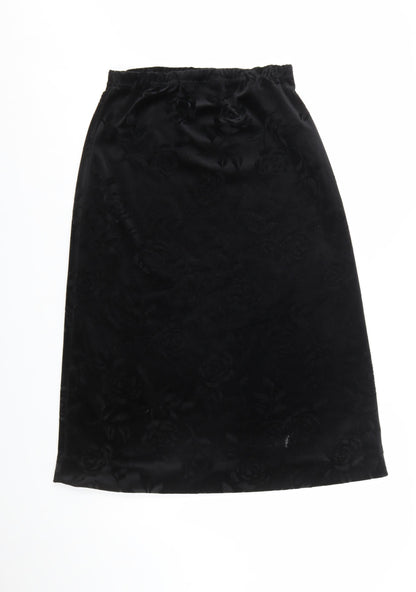 Design Essentials Womens Black Size 14 Midi Velvet Floral Skirt