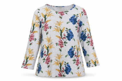 Damart Womens Grey Floral Long Sleeve Jersey Top L