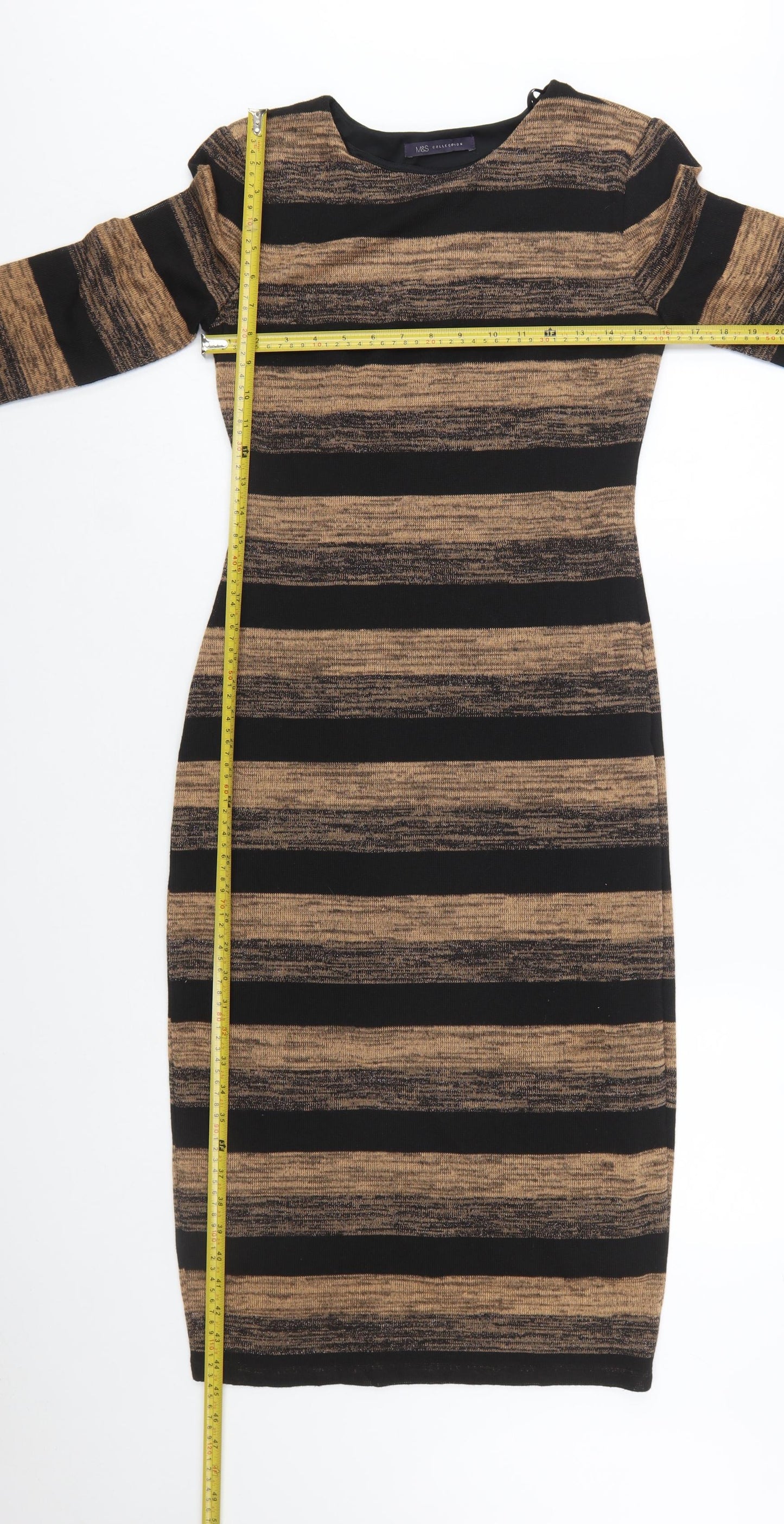 Marks and Spencer Women Brown Striped Bodycon Dress Size 12