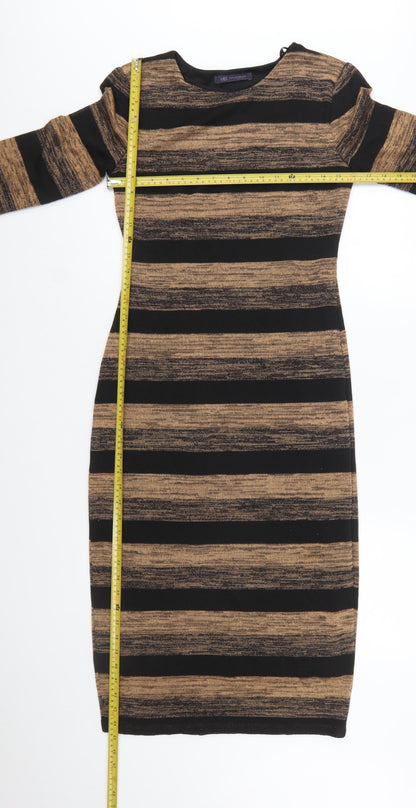 Marks and Spencer Women Brown Striped Bodycon Dress Size 12
