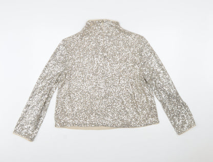 H&M Women Silver Sequin High Neck Long Sleeve Blouse Size 16