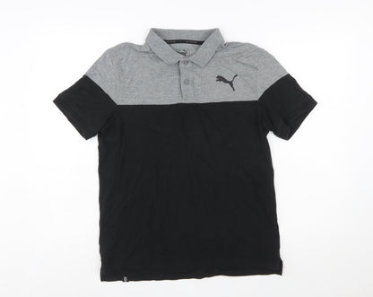 Puma Men's Black & Grey Colourblock Polo Shirt Size S