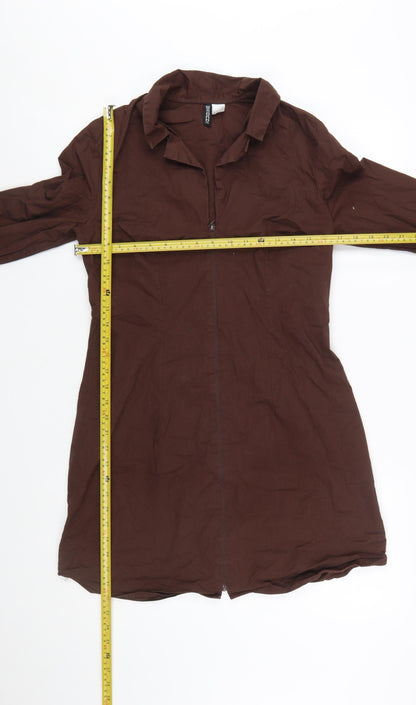 H&M Divided Brown Cotton Shirt Dress Women’s Size 12 Long Sleeve Zip