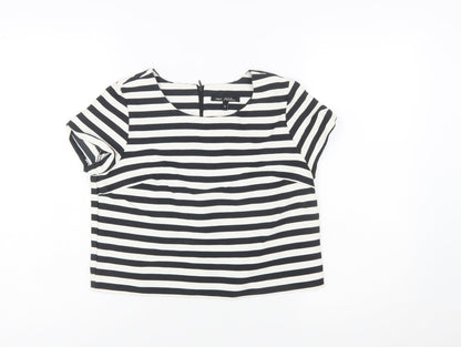 Next Women's Black White Striped Short Sleeve Cotton Top Size 8