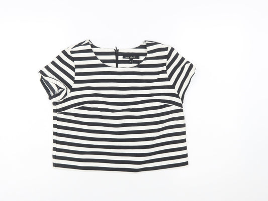 Next Women's Black White Striped Short Sleeve Cotton Top Size 8