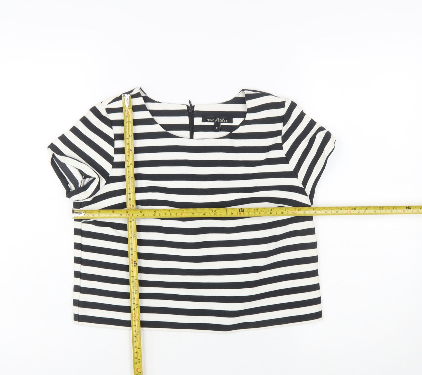 Next Women's Black White Striped Short Sleeve Cotton Top Size 8