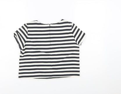 Next Women's Black White Striped Short Sleeve Cotton Top Size 8