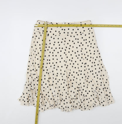 SET Womens Beige Polka Dot A-Line Ruffle Skirt Size 10