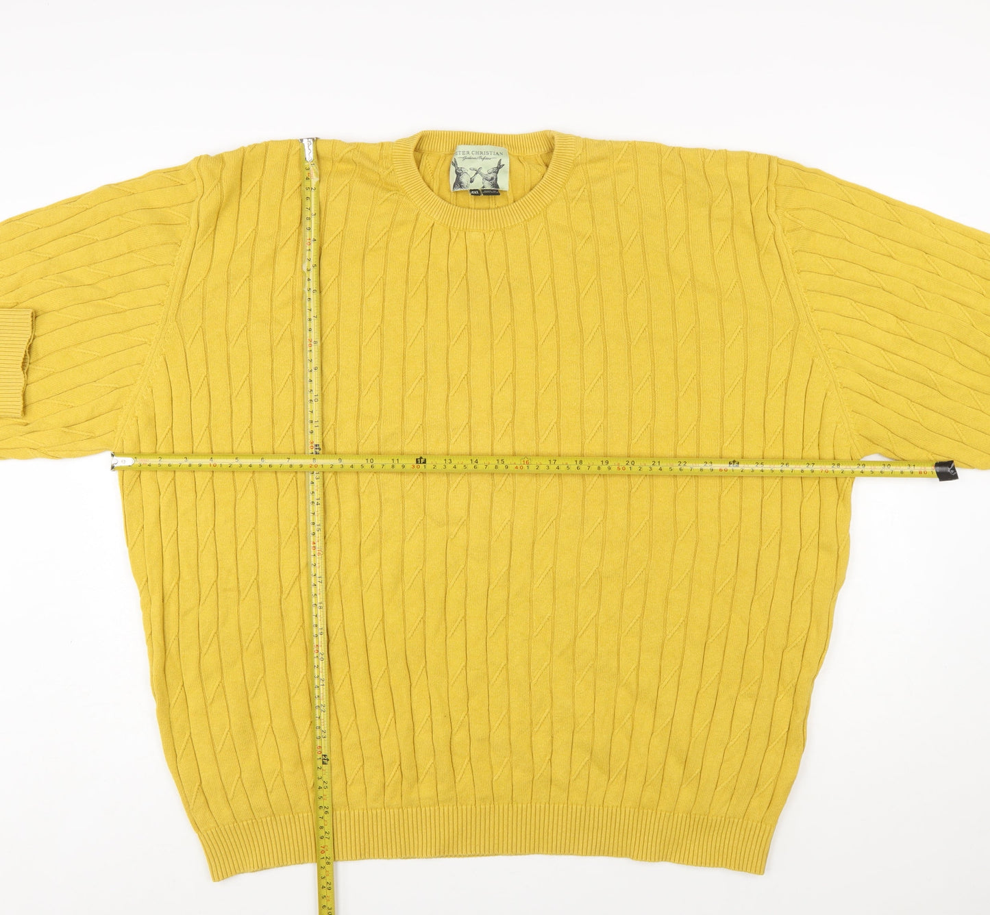 Peter Christian Men’s Yellow 4XL Cotton Cable Knit Jumper