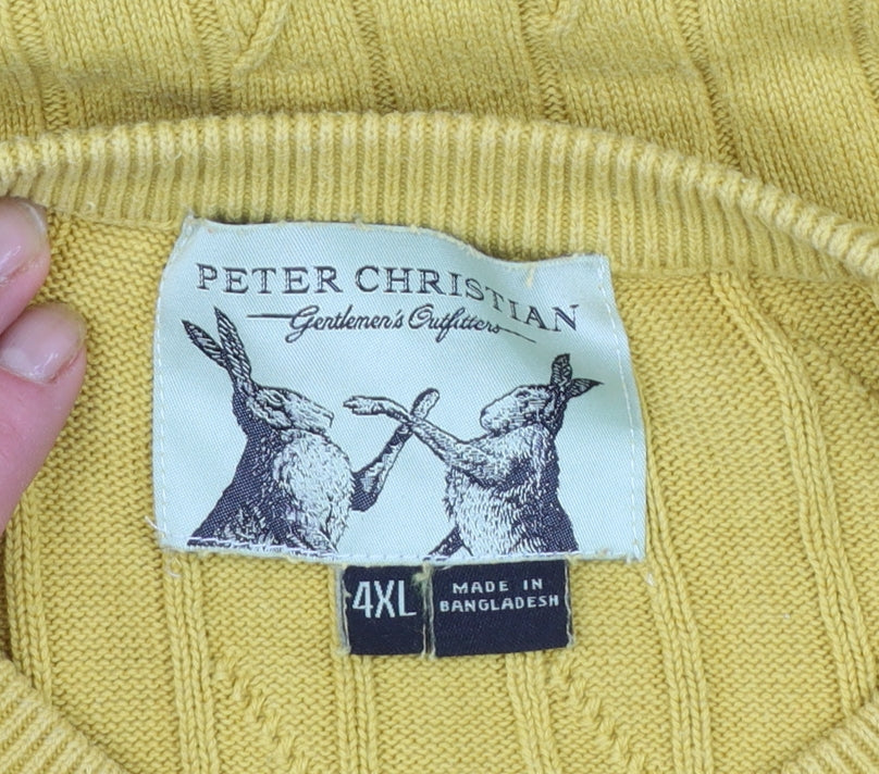 Peter Christian Men’s Yellow 4XL Cotton Cable Knit Jumper