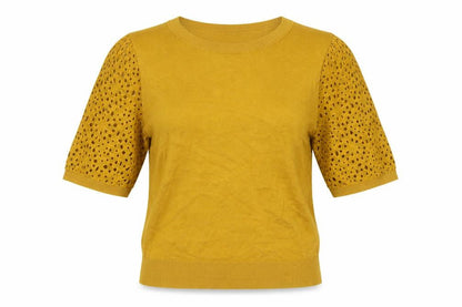 Next Women's Yellow Short Sleeve Puff Knit Jumper Size 12