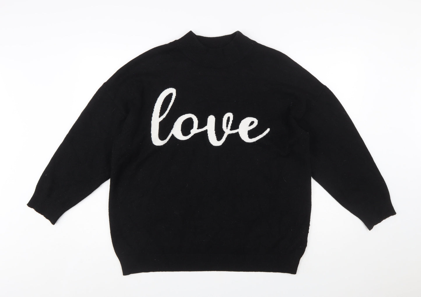 Wallis Women Black Love Pullover Jumper L Viscose Blend Knit