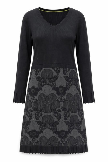 Marks and Spencer Per Una Women’s Black Knit Floral V-Neck Long Sleeve Dress Size 16
