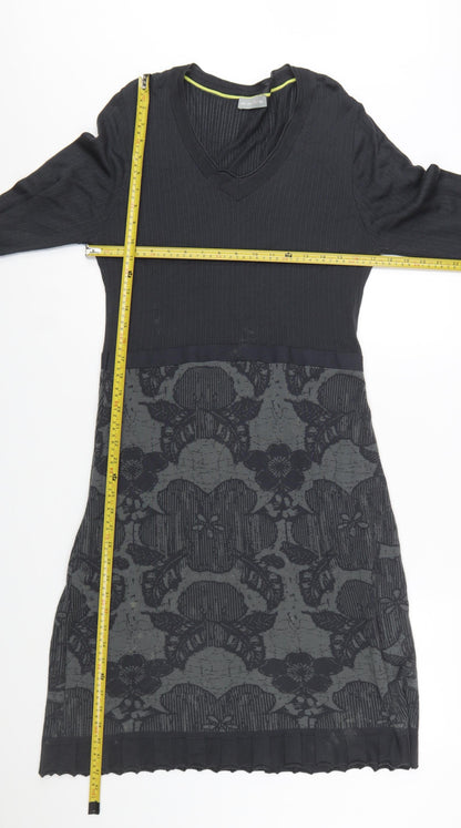 Marks and Spencer Per Una Women’s Black Knit Floral V-Neck Long Sleeve Dress Size 16