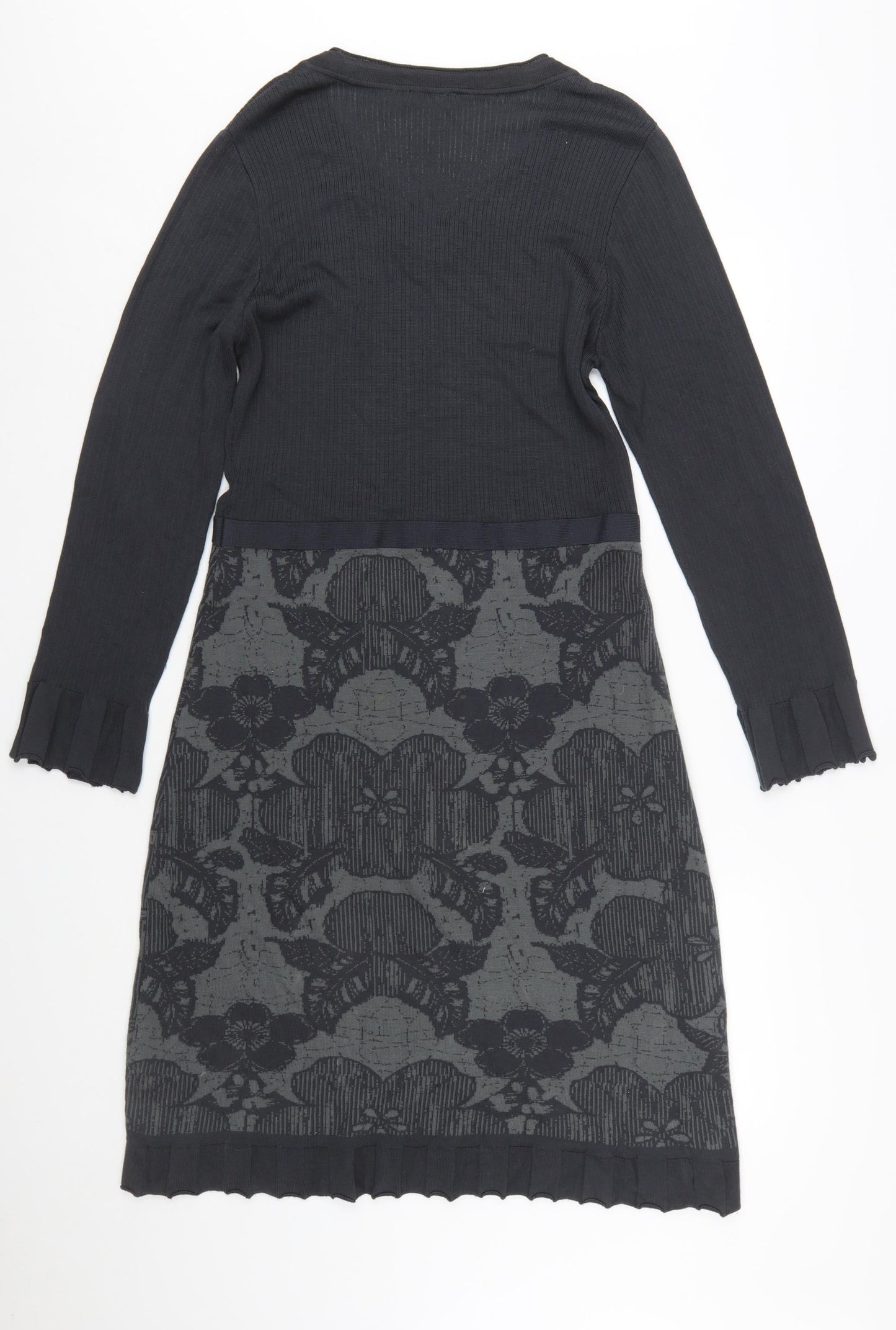 Marks and Spencer Per Una Women’s Black Knit Floral V-Neck Long Sleeve Dress Size 16
