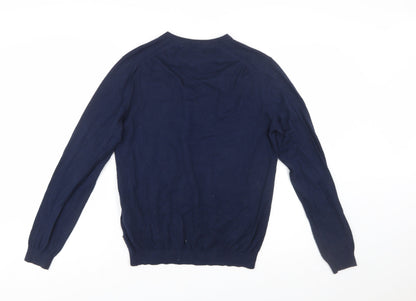 Ted Baker Men's Blue V-Neck Cotton Silk Blend Jumper M
